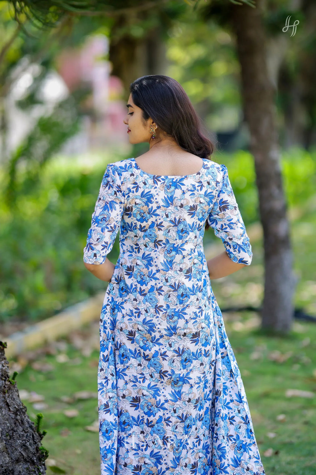 Nyra Blue Princess-Cut Floral Maxi