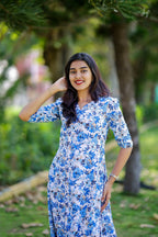 Nyra Blue Princess-Cut Floral Maxi