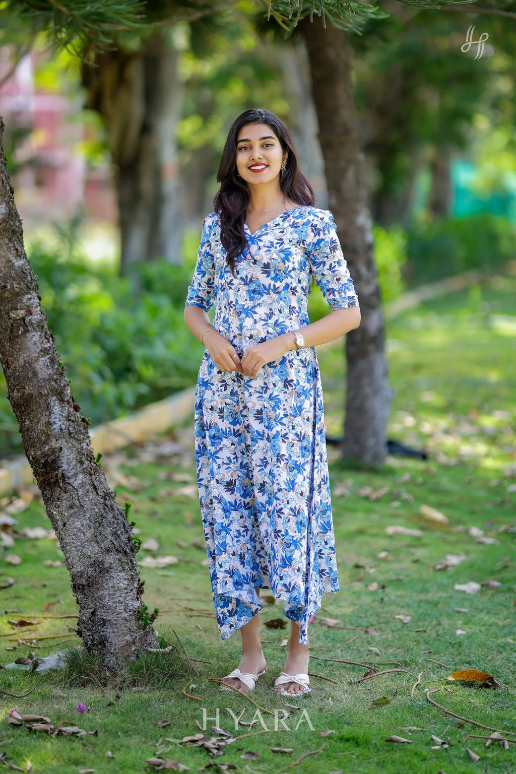 Nyra Blue Princess-Cut Floral Maxi