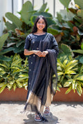 Riya Black Raw Silk Kurti Set