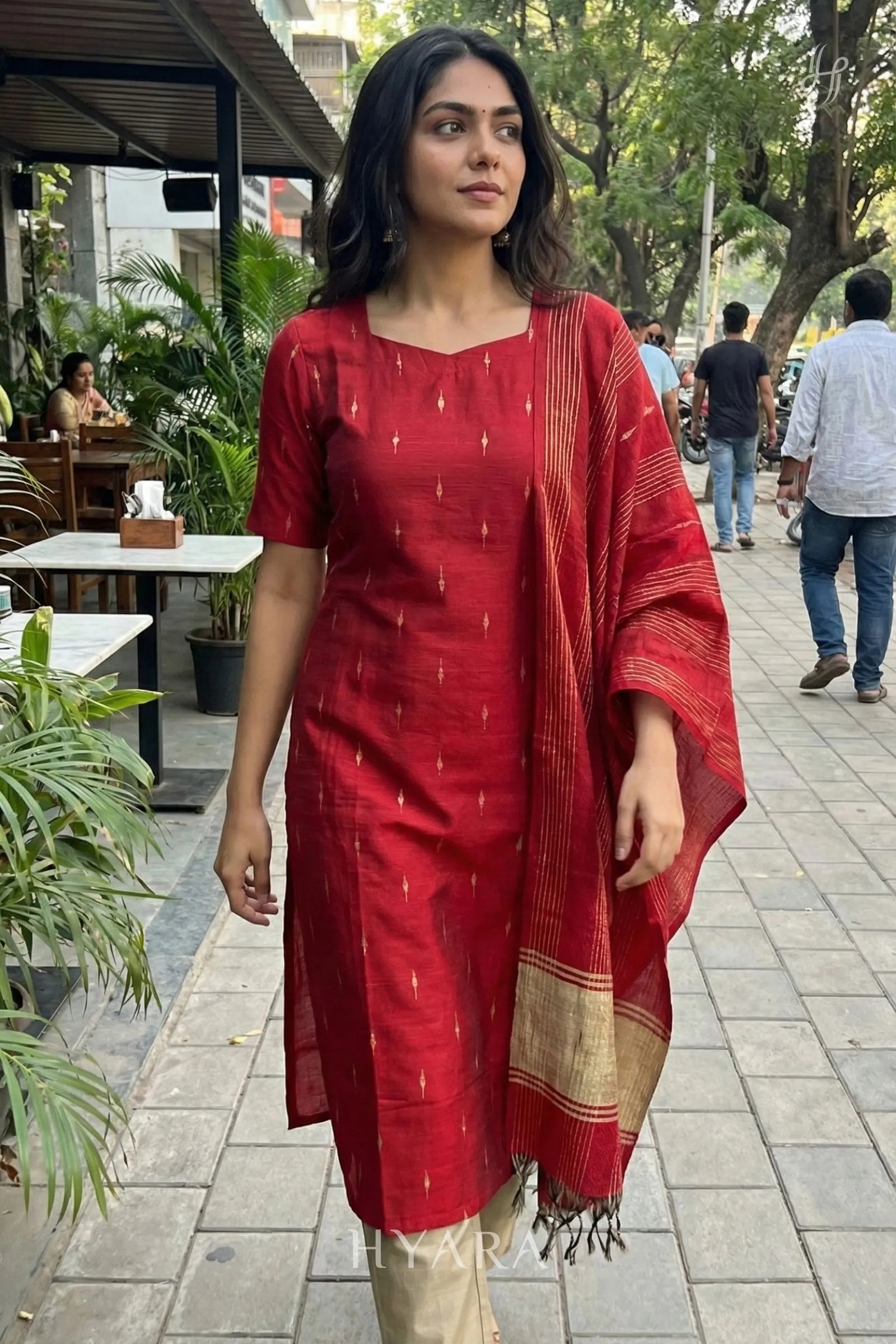 Ruby Red Raw Silk Kurti Set