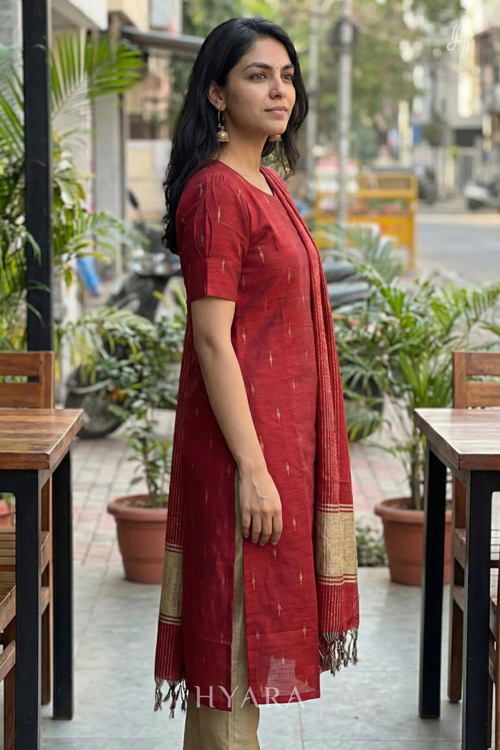 Ruby Red Raw Silk Kurti Set