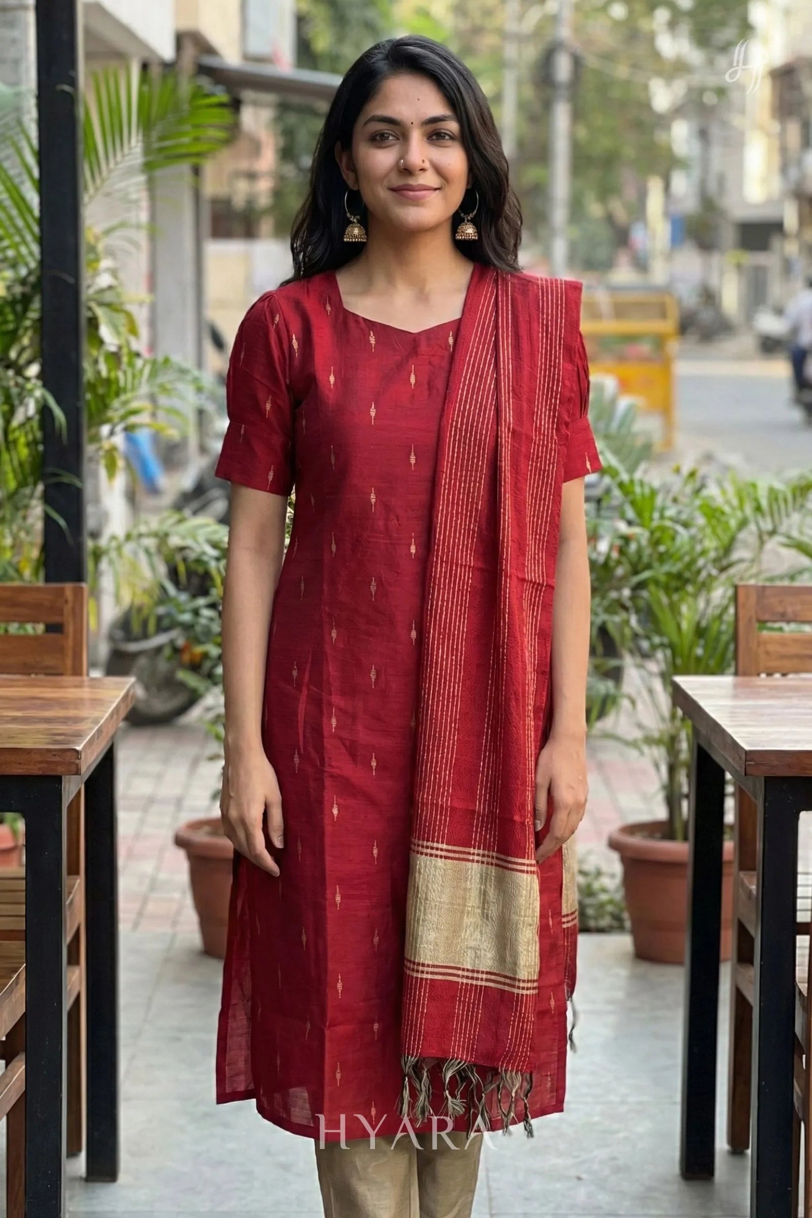 Ruby Red Raw Silk Kurti Set