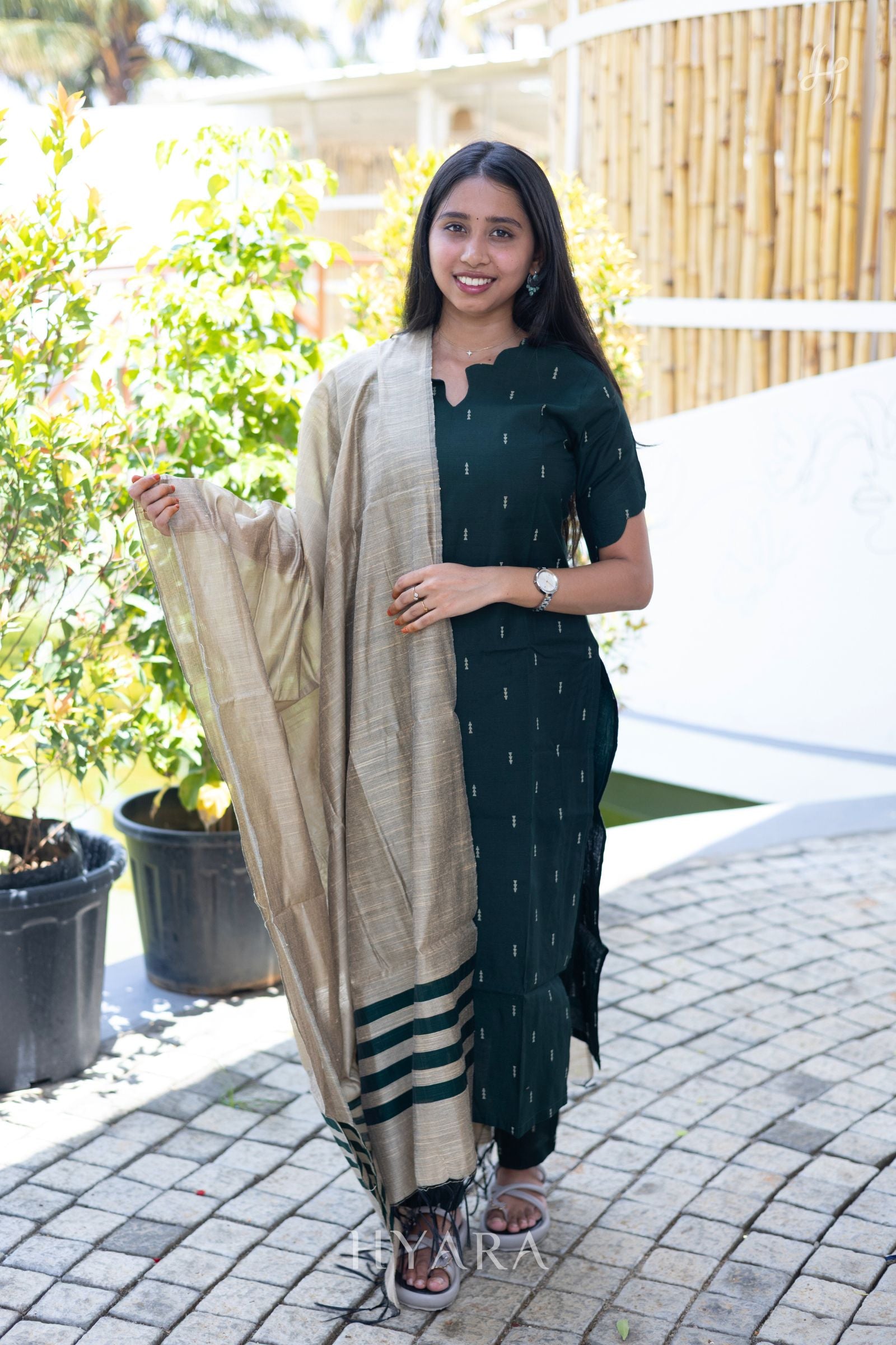 Tisha Olive Green Raw Silk Kurti Set