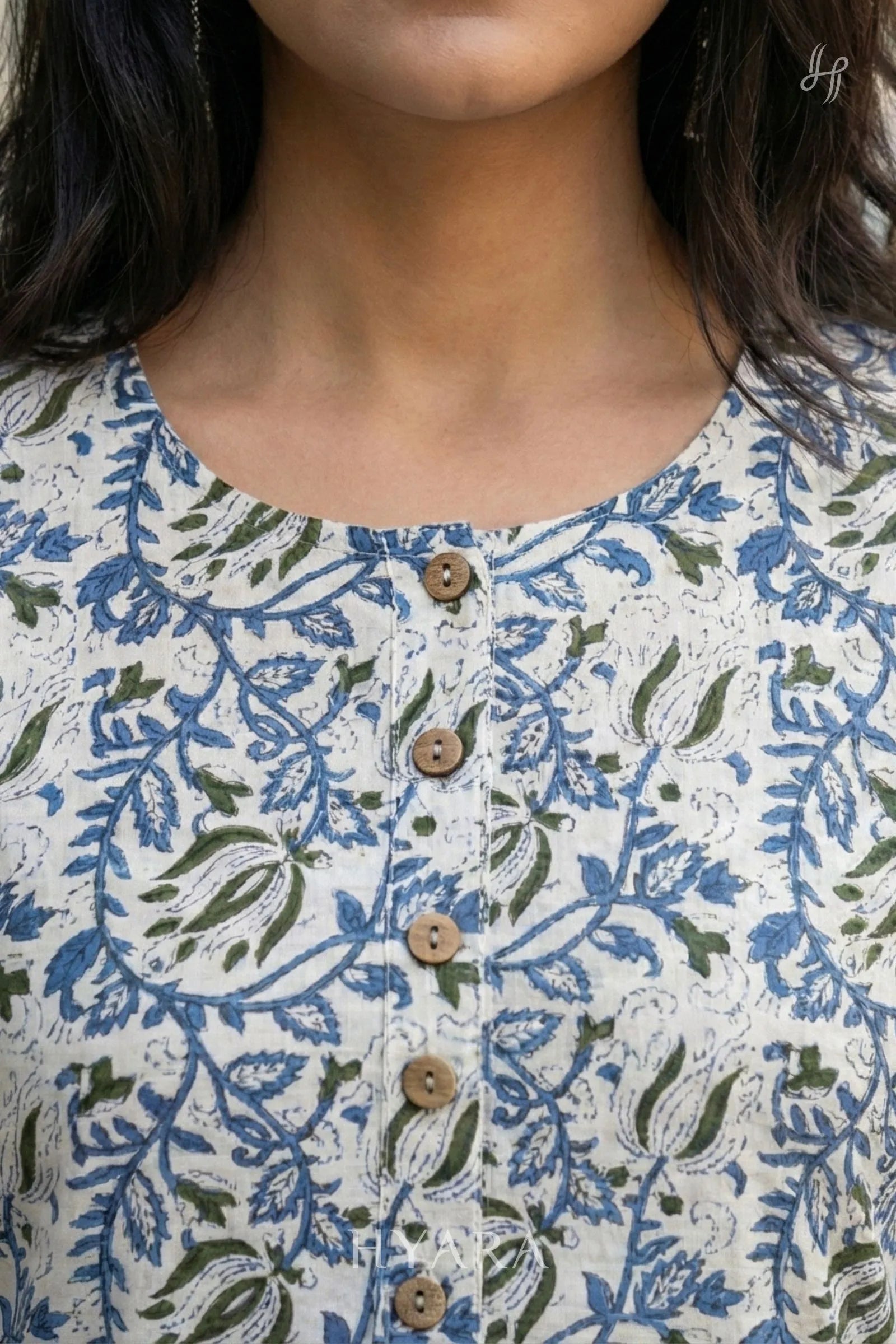 Vine Ivory Blue Short Kurti