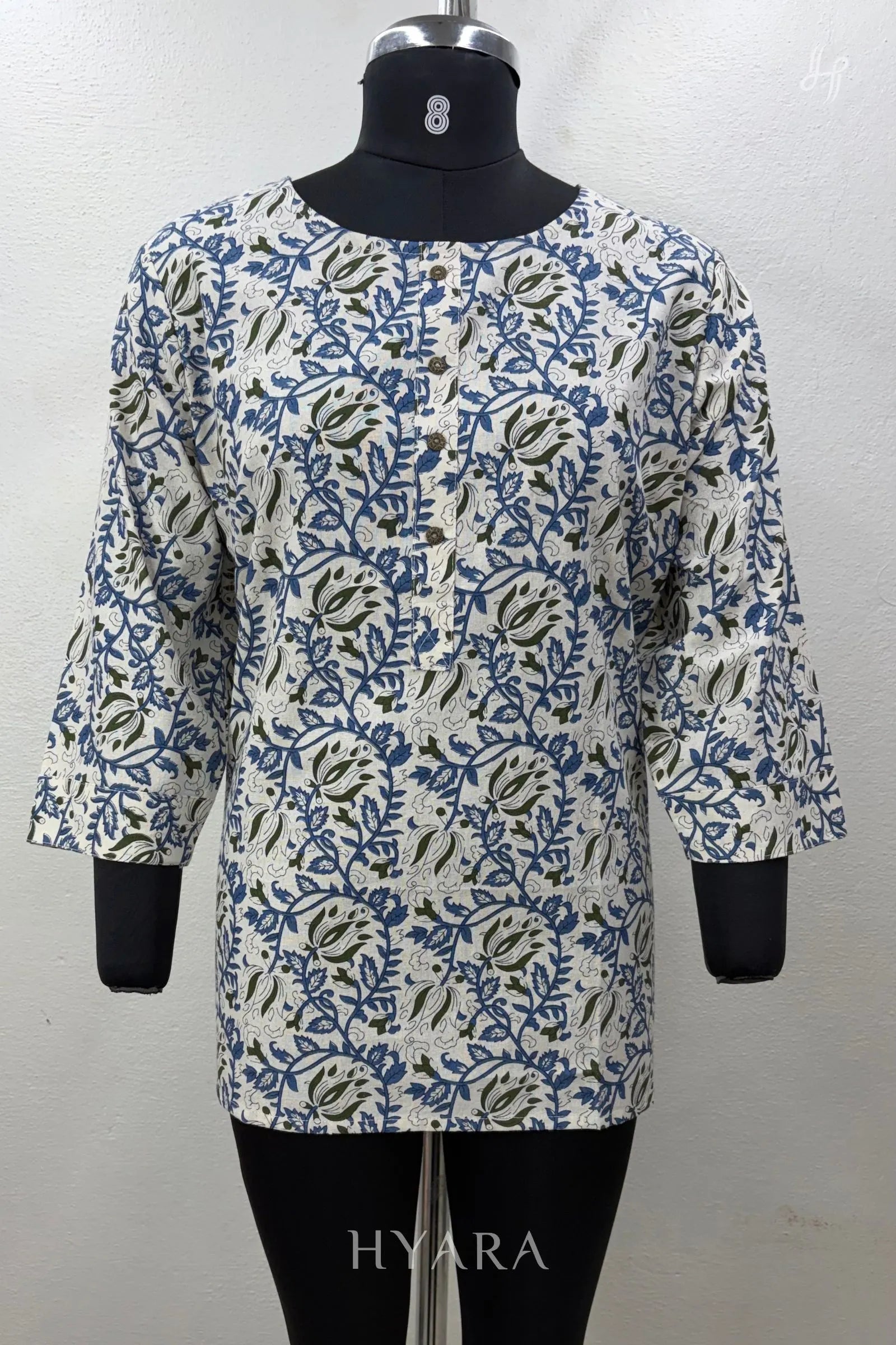 Vine Ivory Blue Short Kurti