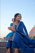 Ishya – Sky Blue & Navy Mangalagiri Cotton Suit Set