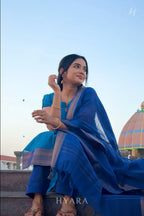 Ishya – Sky Blue & Navy Mangalagiri Cotton Suit Set