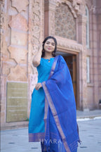 Ishya – Sky Blue & Navy Mangalagiri Cotton Suit Set