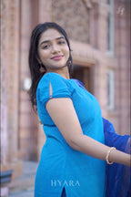Ishya – Sky Blue & Navy Mangalagiri Cotton Suit Set