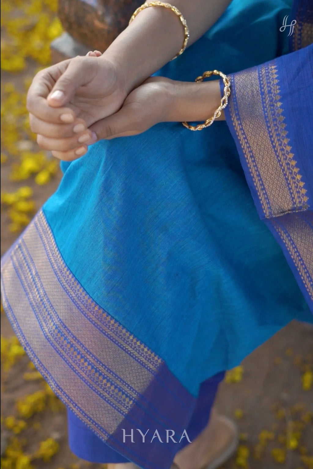 Ishya – Sky Blue & Navy Mangalagiri Cotton Suit Set