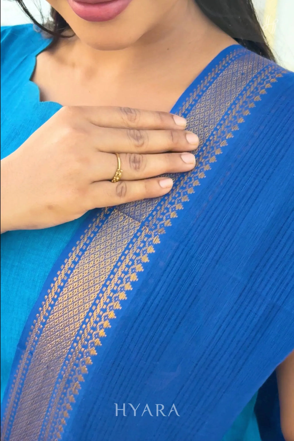 Ishya – Sky Blue & Navy Mangalagiri Cotton Suit Set