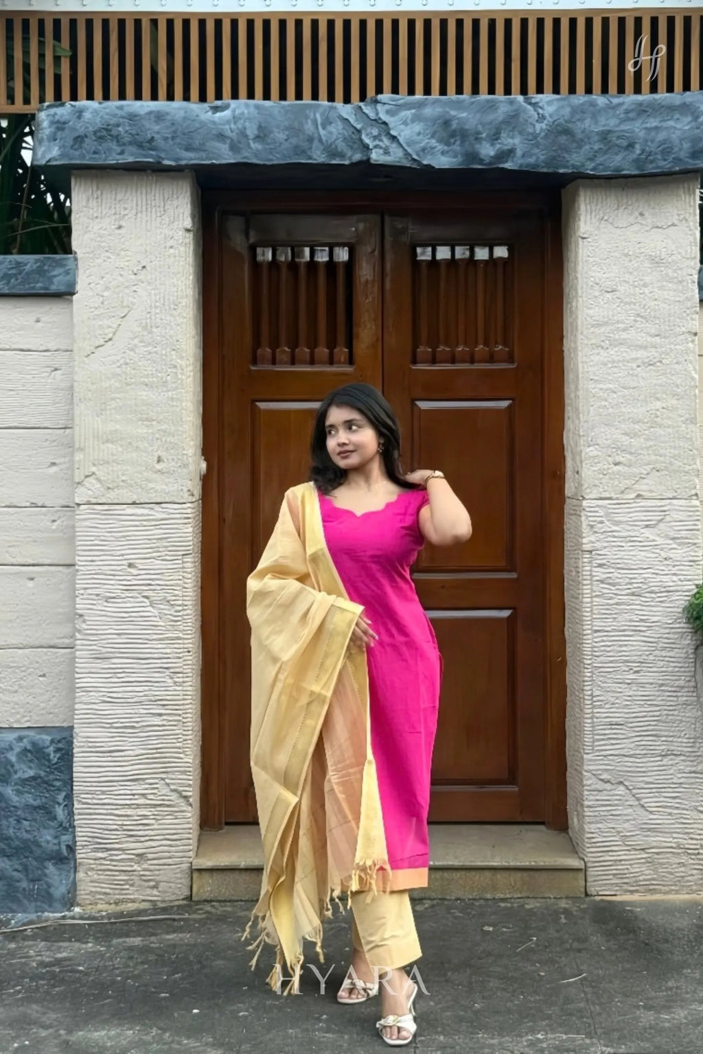 Joshika – Magenta Pink & Cream Mangalagiri Cotton Suit Set