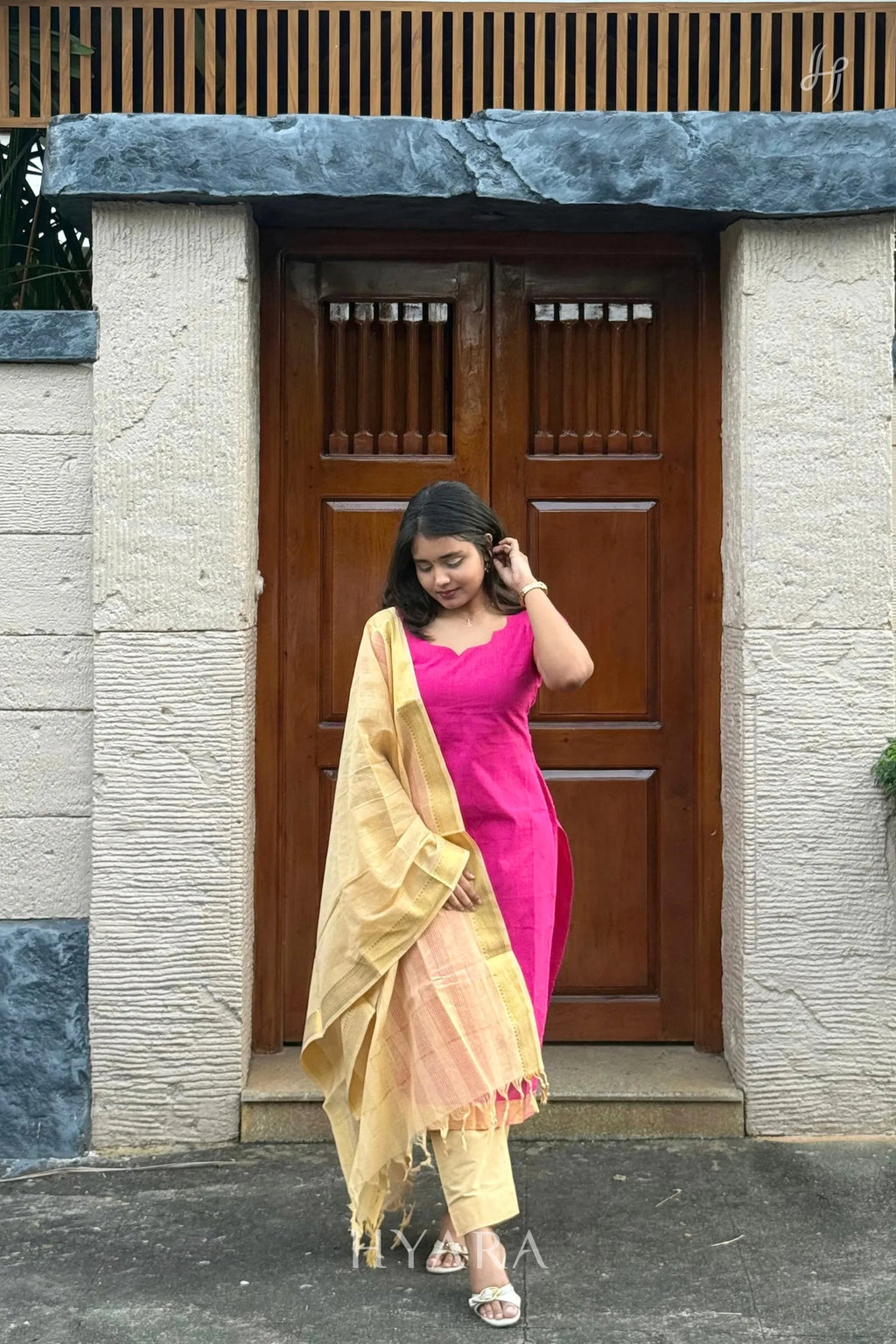 Joshika – Magenta Pink & Cream Mangalagiri Cotton Suit Set