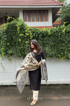 Kana – Black Raw Silk Suit Set with Printed Silk Dupatta