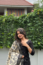 Kana – Black Raw Silk Suit Set with Printed Silk Dupatta