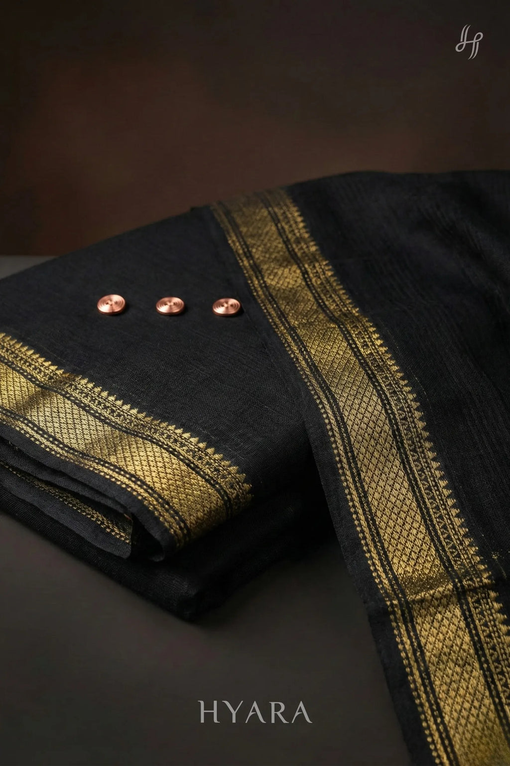 Karmagam – Black Mangalagiri Pure Handloom Cotton Unstitched Fabric