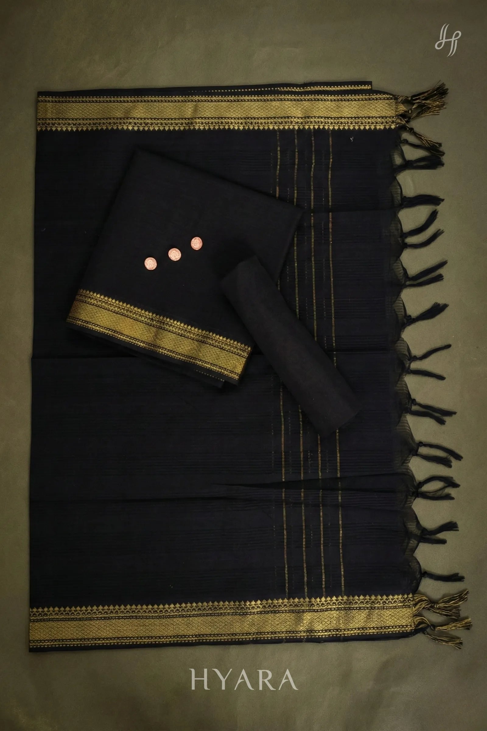 Karmagam – Black Mangalagiri Pure Handloom Cotton Unstitched Fabric