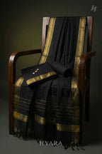 Karmagam – Black Mangalagiri Pure Handloom Cotton Unstitched Fabric