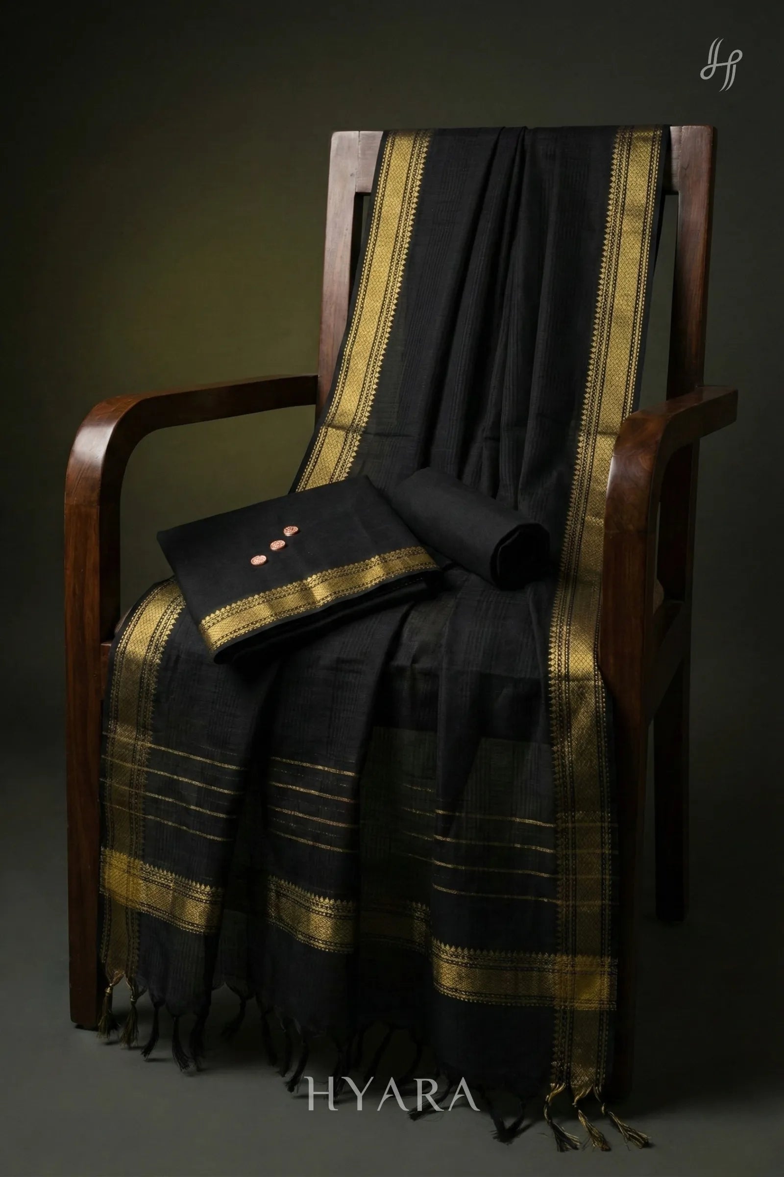 Karmagam – Black Mangalagiri Pure Handloom Cotton Unstitched Fabric