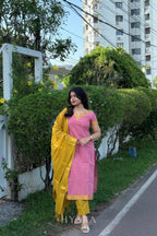 Madhu – Pink & Mustard Mangalagiri Cotton Suit Set