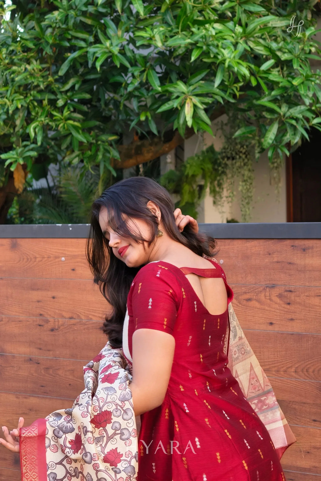 Maya – Red & Ivory Raw Silk A-Line Suit Set with Zari Printed Dupatta