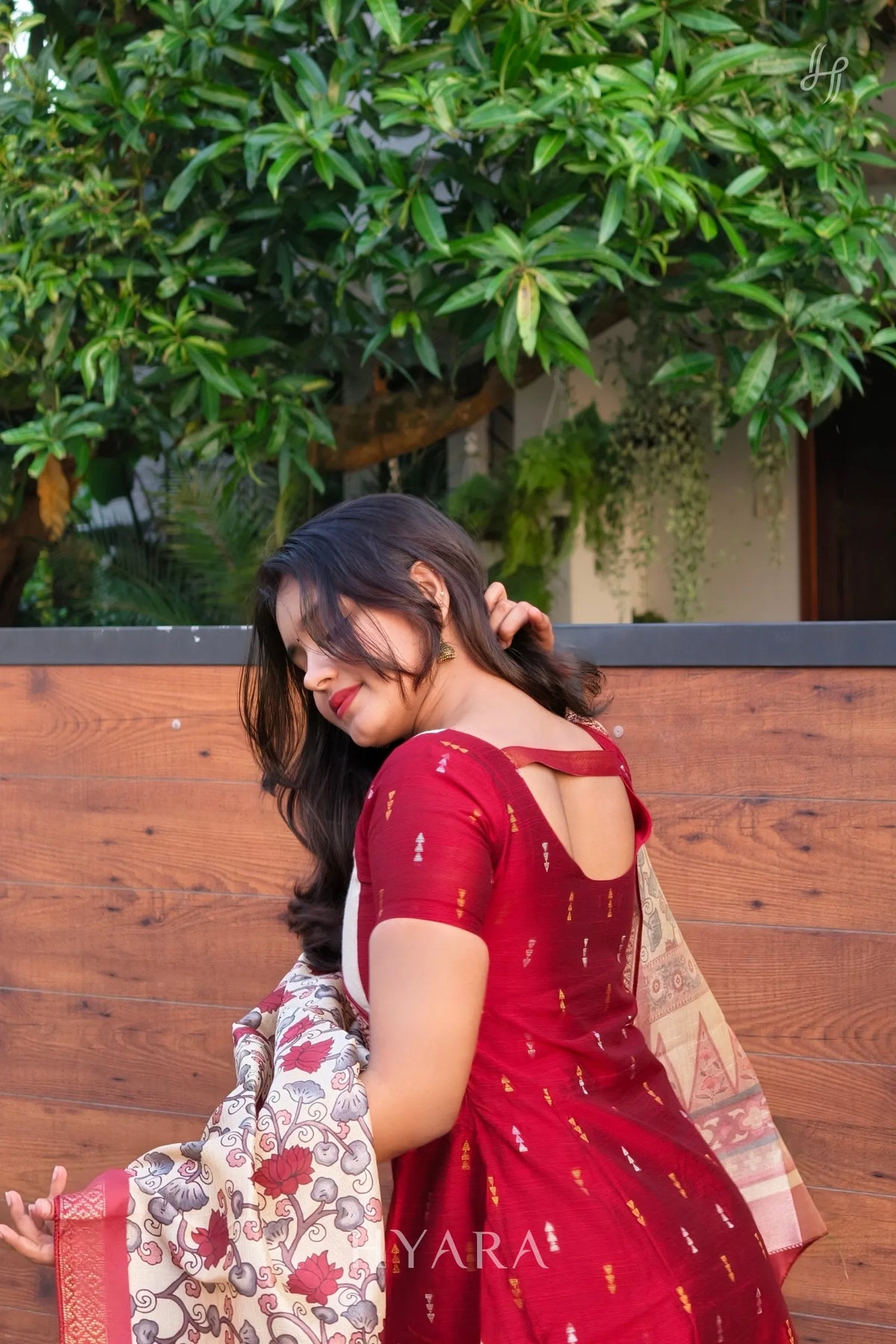 Maya – Red & Ivory Raw Silk A-Line Suit Set with Zari Printed Dupatta