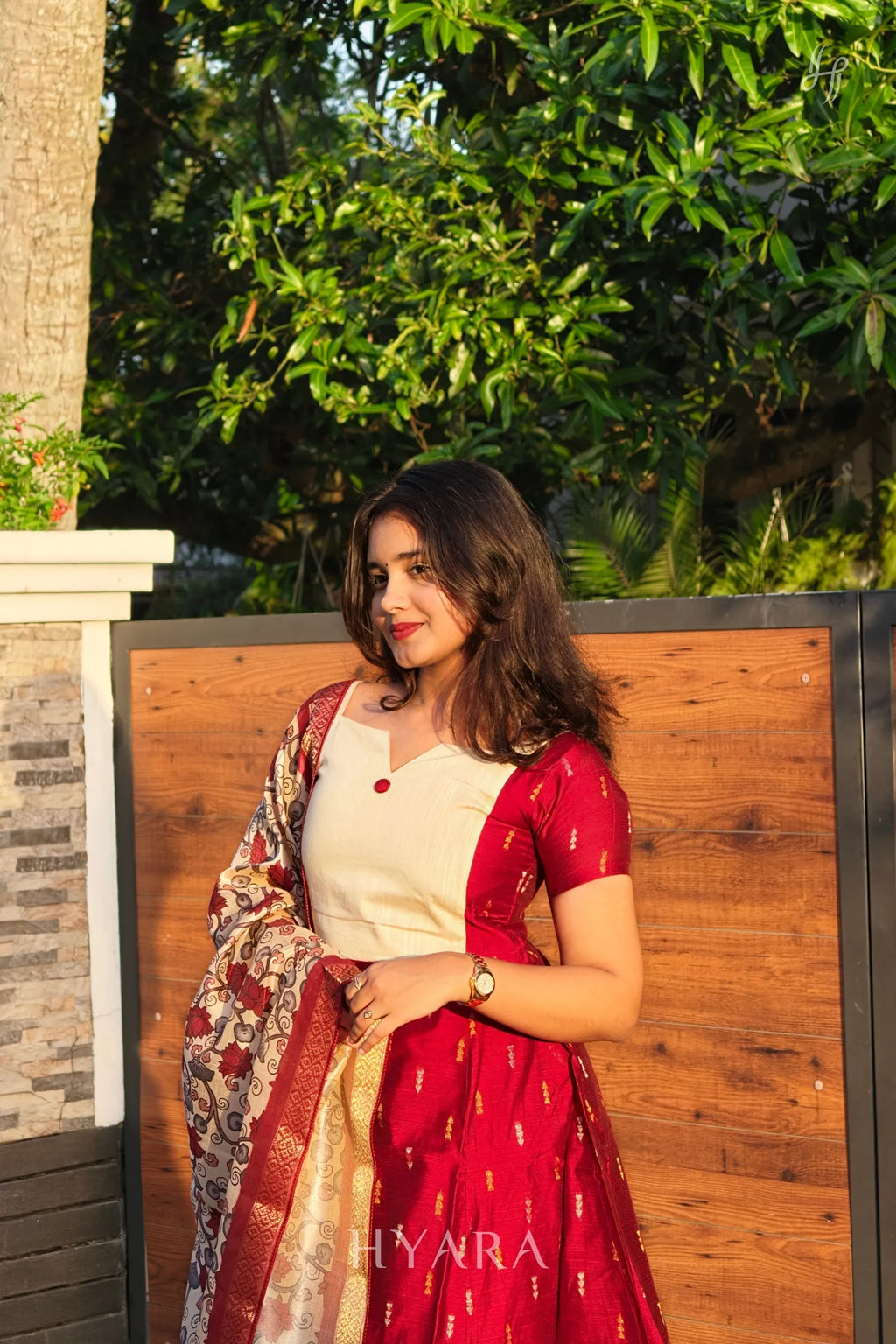 Maya – Red & Ivory Raw Silk A-Line Suit Set with Zari Printed Dupatta