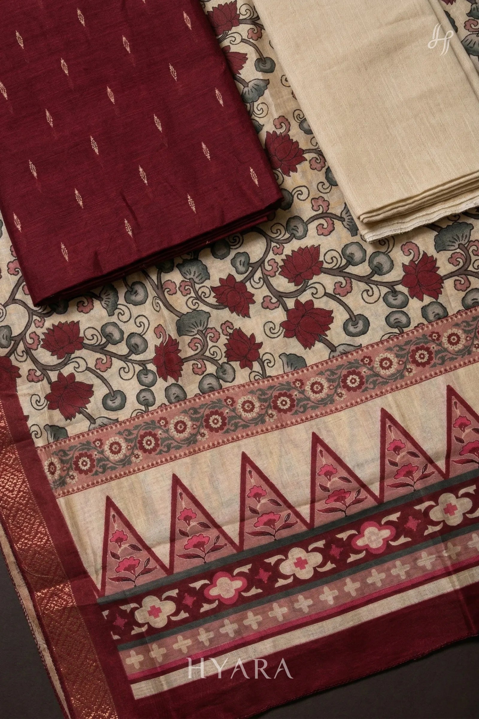 Maya Wine Red Raw Silk Cotton Unstitched Fabric