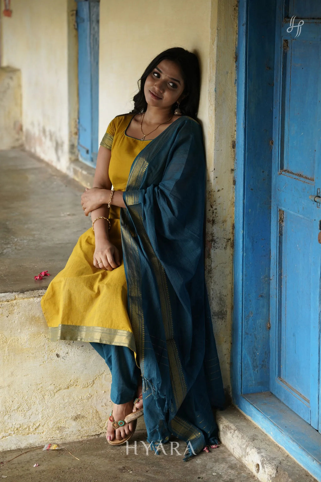 Mayil – Mustard Mangalagiri Suit Set