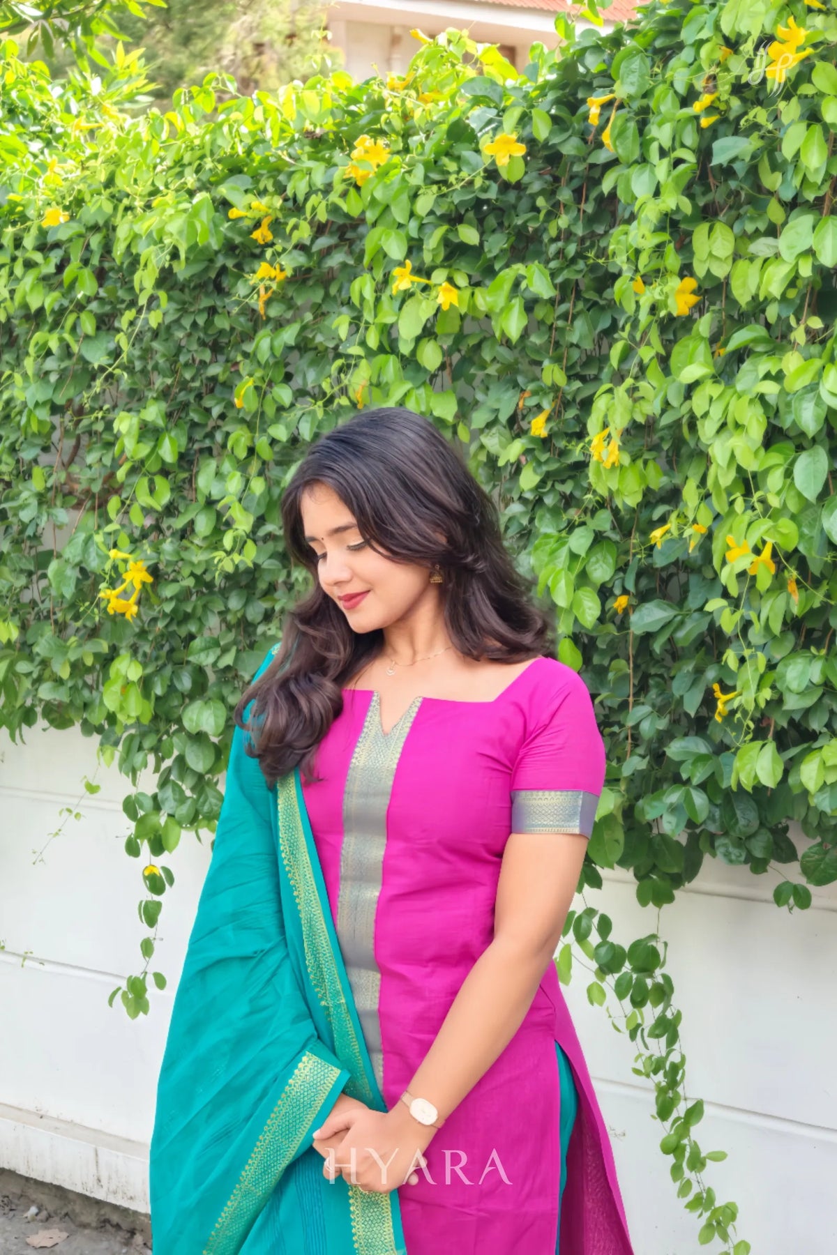 Meena – Pink & Teal Mangalagiri Cotton Suit Set