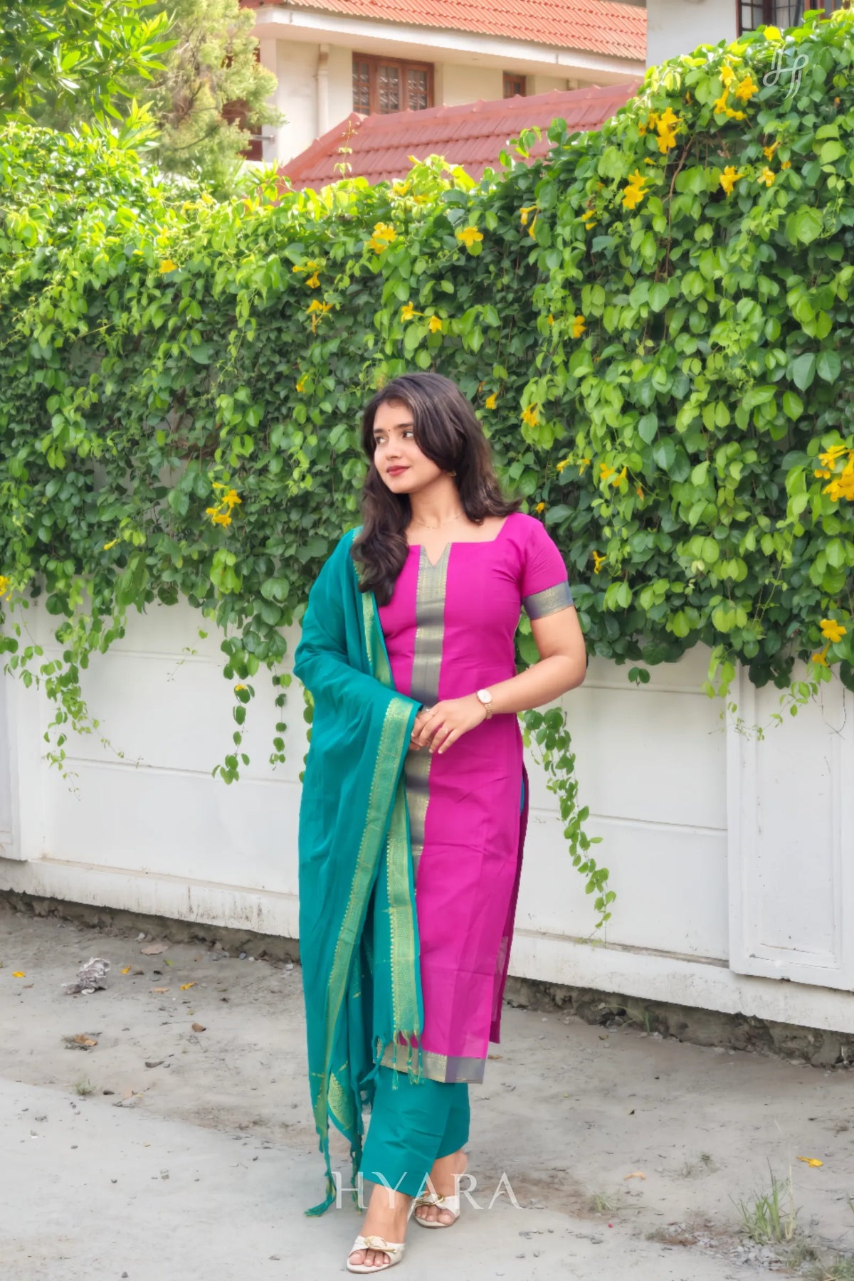 Meena – Pink & Teal Mangalagiri Cotton Suit Set