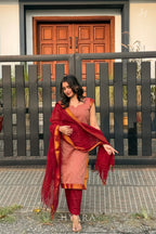 Mithra — Dusty Rose & Maroon Mangalagiri Cotton Suit Set