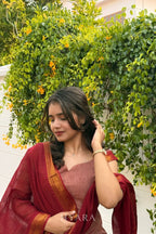 Mithra — Dusty Rose & Maroon Mangalagiri Cotton Suit Set
