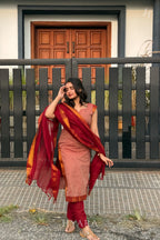 Mithra — Dusty Rose & Maroon Mangalagiri Cotton Suit Set