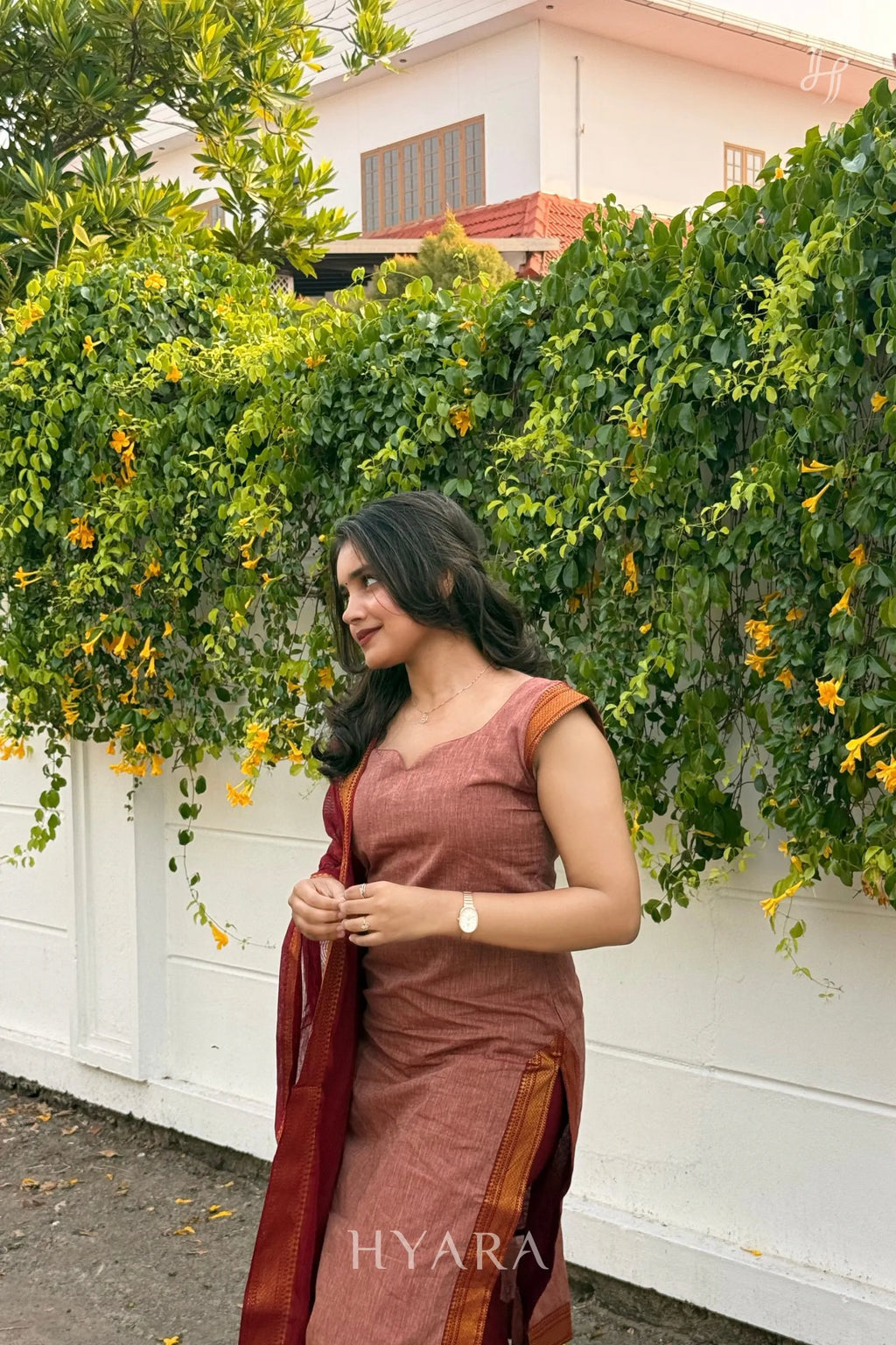 Mithra — Dusty Rose & Maroon Mangalagiri Cotton Suit Set