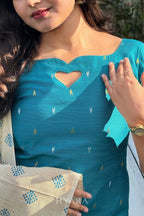 Nisha – Teal Blue Raw Silk Suit Set with Madhubani Dupatta