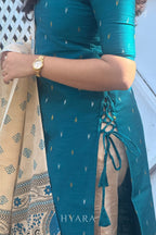Nisha – Teal Blue Raw Silk Suit Set with Madhubani Dupatta