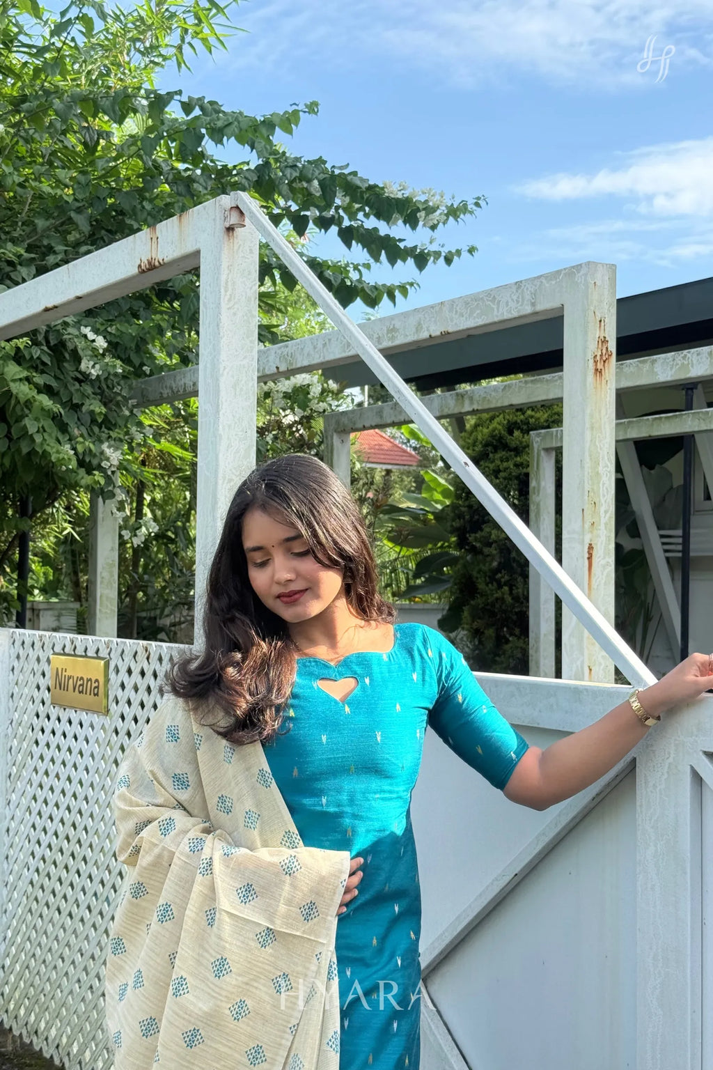 Nisha – Teal Blue Raw Silk Suit Set with Madhubani Dupatta