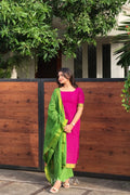 Oviya — Magenta & Olive Green Mangalagiri Cotton Suit Set