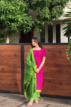 Oviya — Magenta & Olive Green Mangalagiri Cotton Suit Set