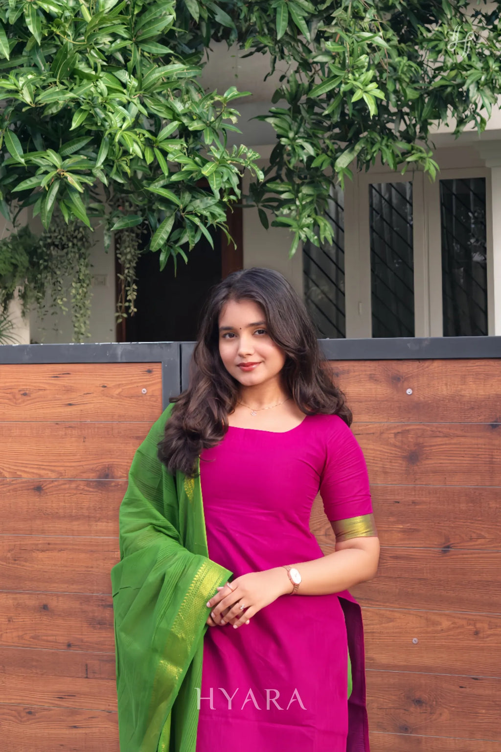 Oviya — Magenta & Olive Green Mangalagiri Cotton Suit Set