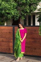 Oviya — Magenta & Olive Green Mangalagiri Cotton Suit Set