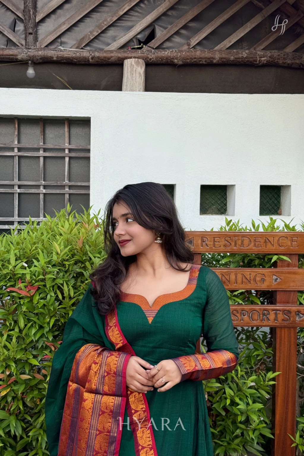 Radhika – Bottle Green Narayanpet Cotton Anarkali Set