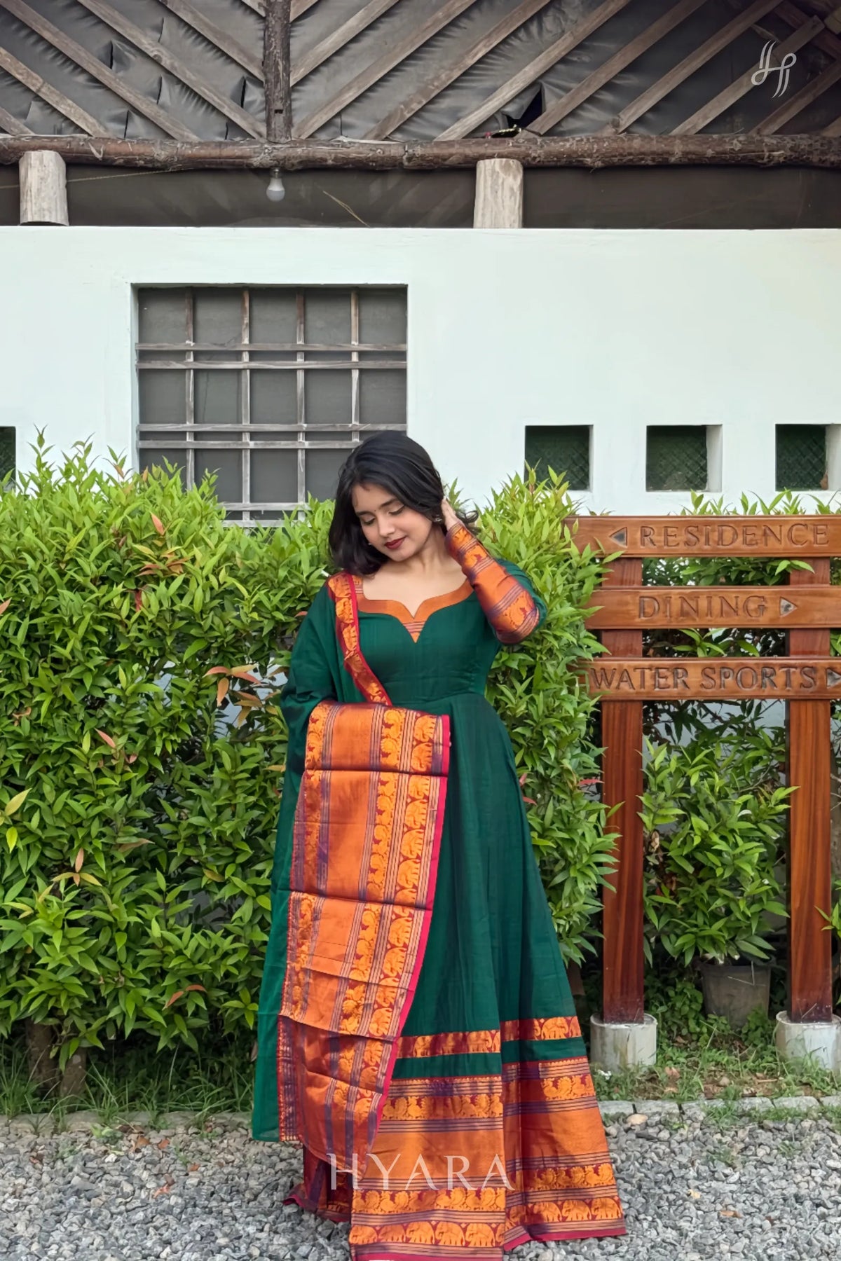 Radhika – Bottle Green Narayanpet Cotton Anarkali Set