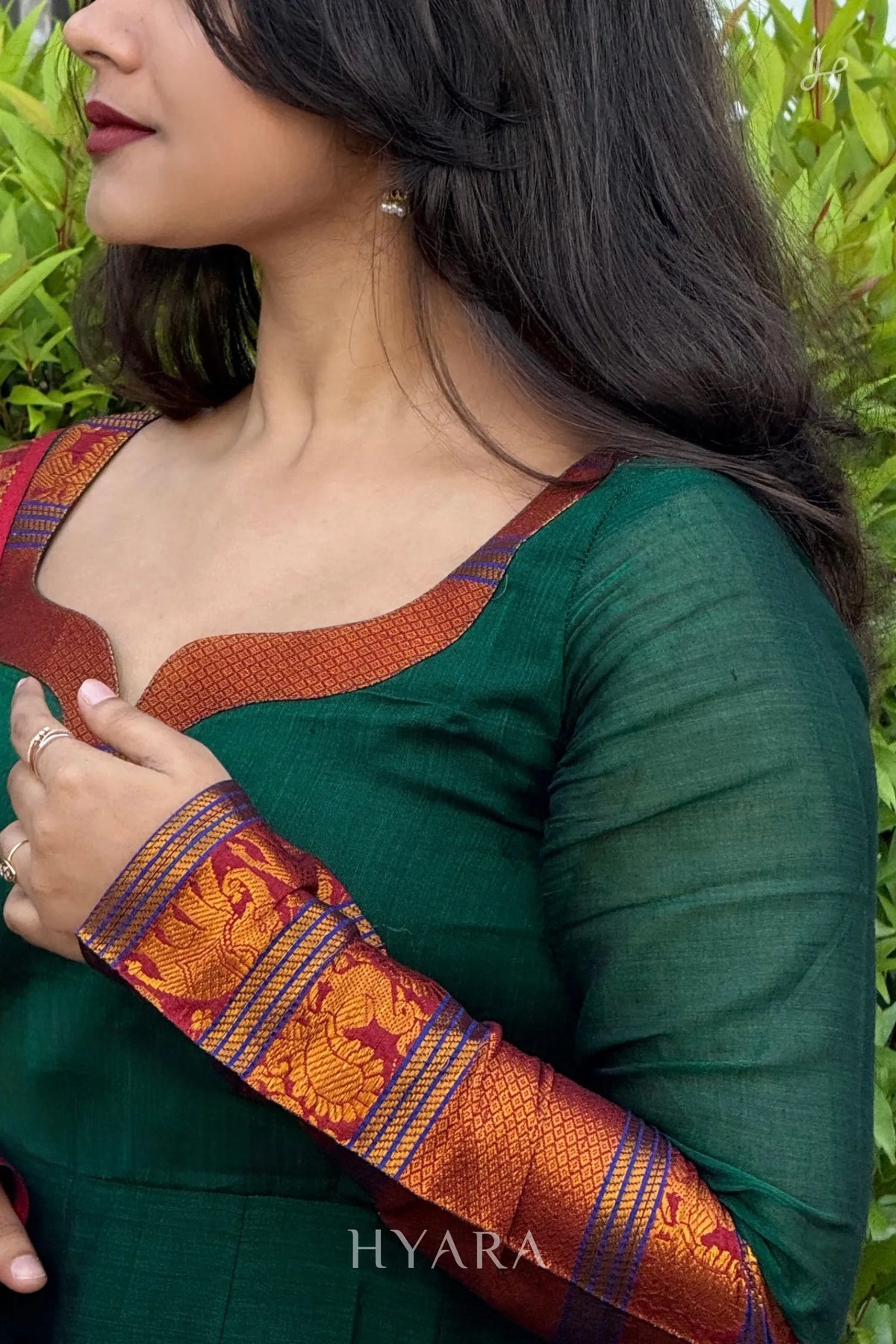 Radhika – Bottle Green Narayanpet Cotton Anarkali Set