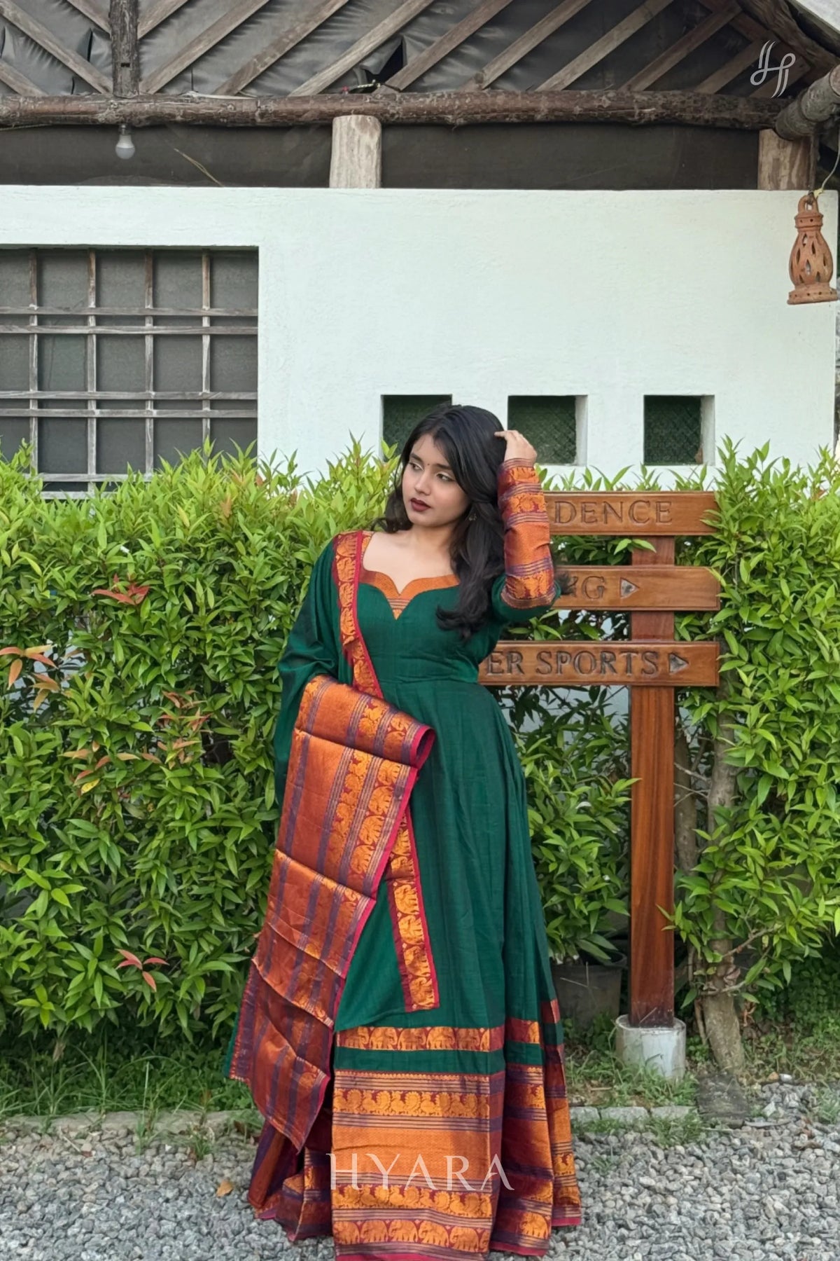 Radhika – Bottle Green Narayanpet Cotton Anarkali Set