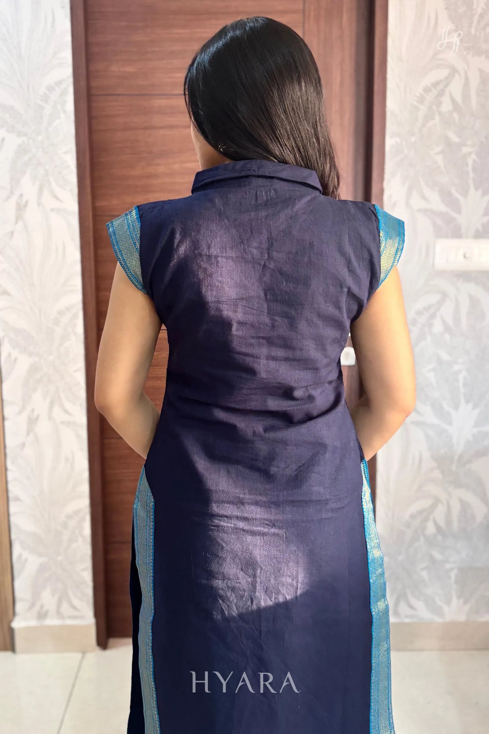 Navy Blue & Peacock Blue Mangalagiri Cotton Suit