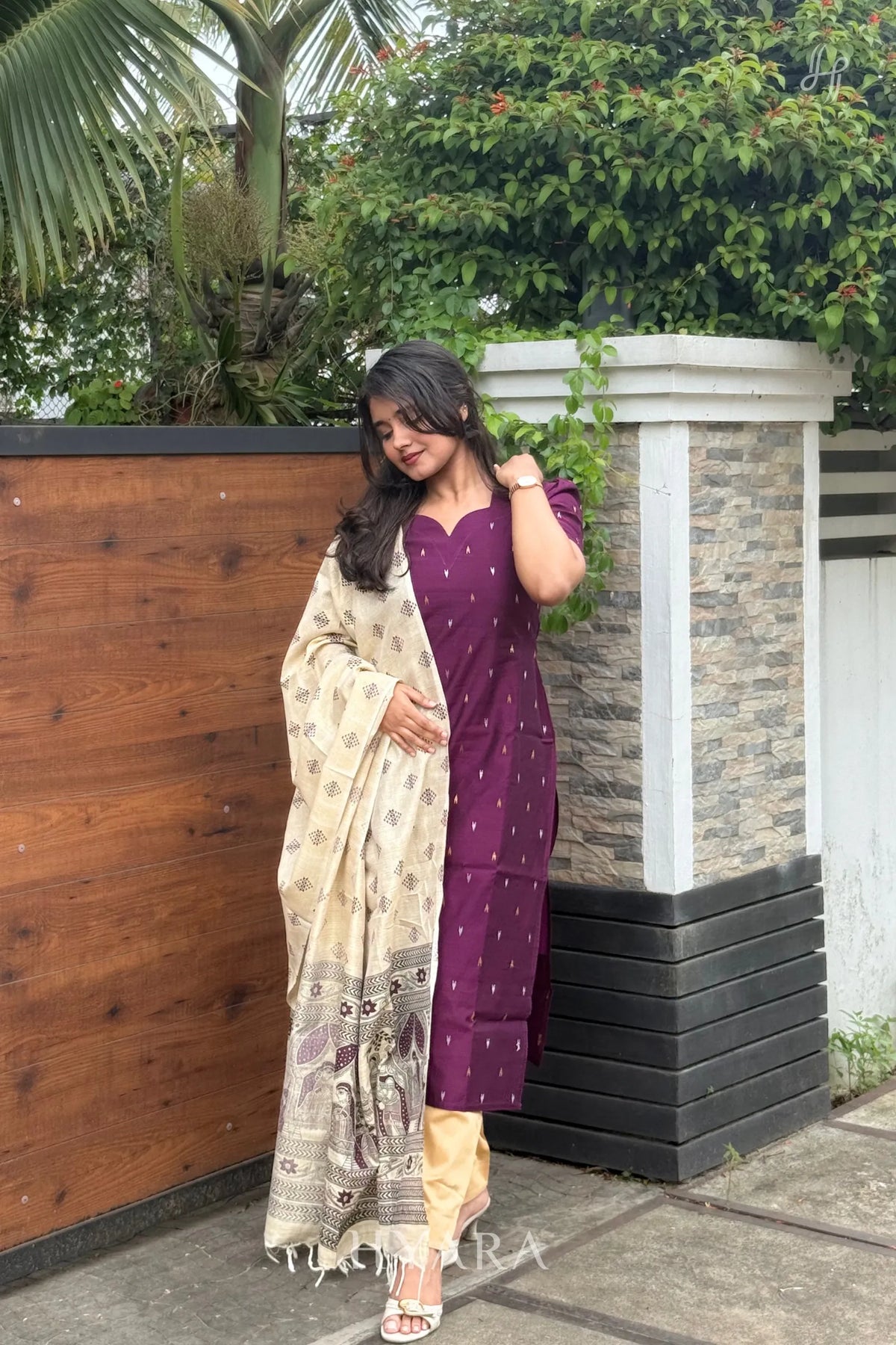 Seetha – Plum Purple Raw Silk Suit Set with Madhubani Dupatta