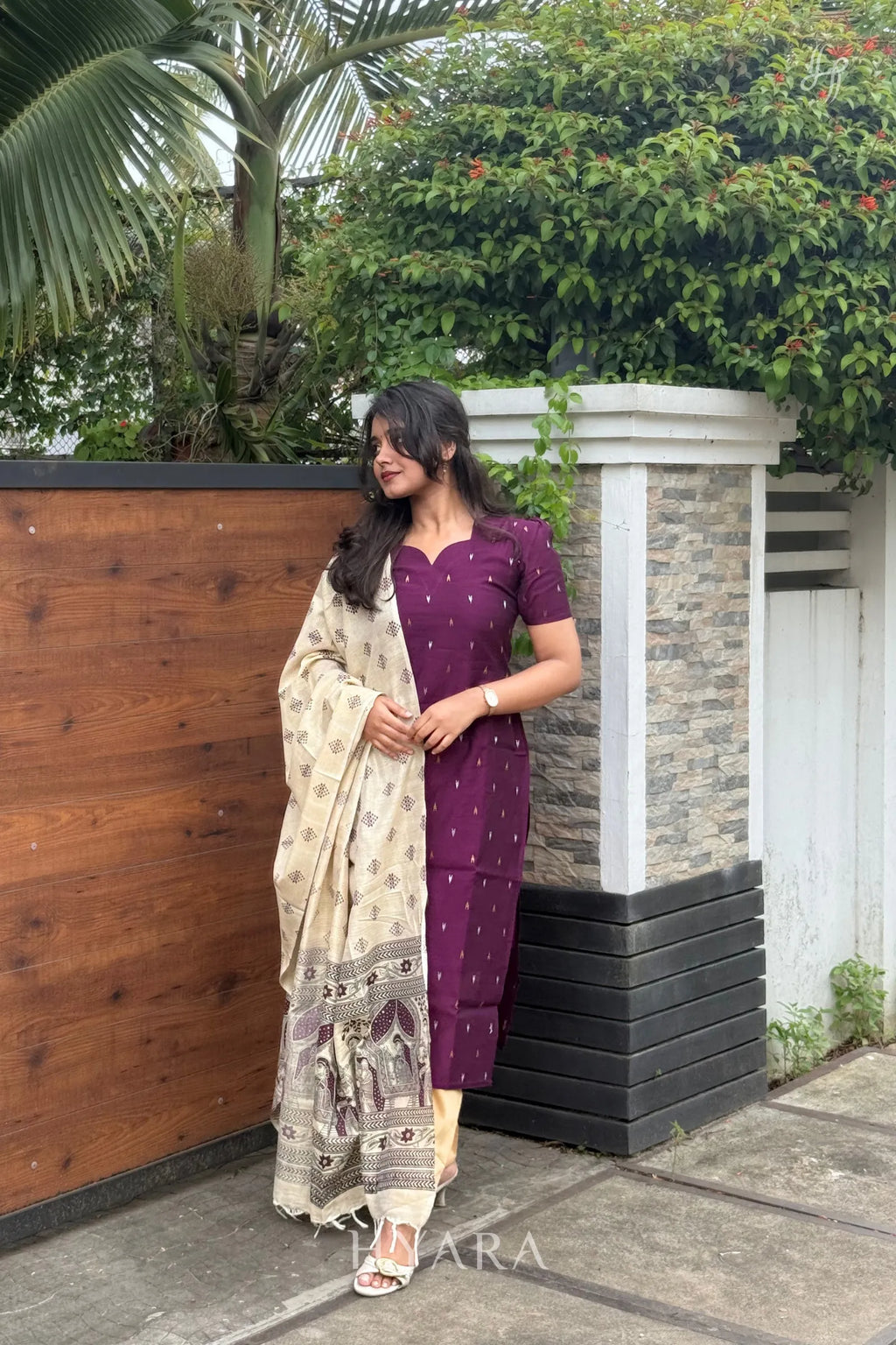 Seetha – Plum Purple Raw Silk Suit Set with Madhubani Dupatta